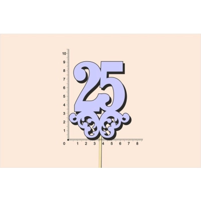 Топпер юбилейный 25 с вензелем, на палочке (шир.7см;выс.9см) МДФ, окраш., сиреневый