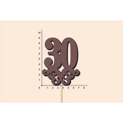 Топпер юбилейный 30 с вензелем, на палочке (шир.7см;выс.9см) МДФ, окраш., коричневый