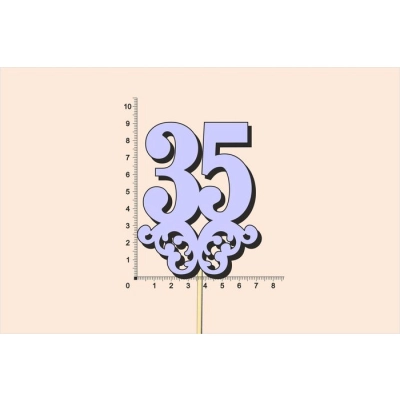Топпер юбилейный 35 с вензелем, на палочке (шир.7см;выс.9см) МДФ, окраш., сиреневый