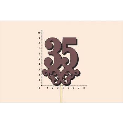Топпер юбилейный 35 с вензелем, на палочке (шир.7см;выс.9см) МДФ, окраш., коричневый