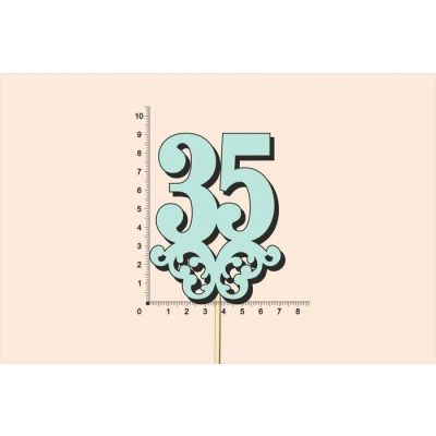 Топпер юбилейный 35 с вензелем, на палочке (шир.7см;выс.9см) МДФ, окраш., тиффани