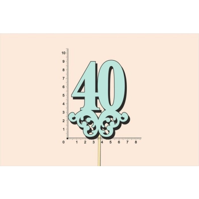 Топпер юбилейный 40 с вензелем, на палочке (шир.7см;выс.9см) МДФ, окраш., тиффани