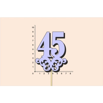 Топпер юбилейный 45 с вензелем, на палочке (шир.7см;выс.9см) МДФ, окраш., сиреневый