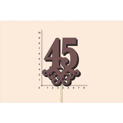 Топпер юбилейный 45 с вензелем, на палочке (шир.7см;выс.9см) МДФ, окраш., коричневый