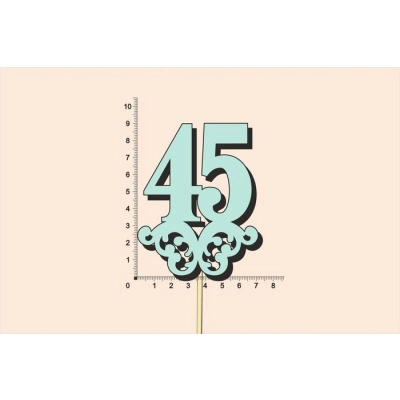 Топпер юбилейный 45 с вензелем, на палочке (шир.7см;выс.9см) МДФ, окраш., тиффани