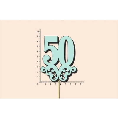 Топпер юбилейный 50 с вензелем, на палочке (шир.7см;выс.9см) МДФ, окраш., тиффани