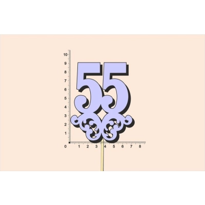Топпер юбилейный 55 с вензелем, на палочке (шир.7см;выс.9см) МДФ, окраш., сиреневый