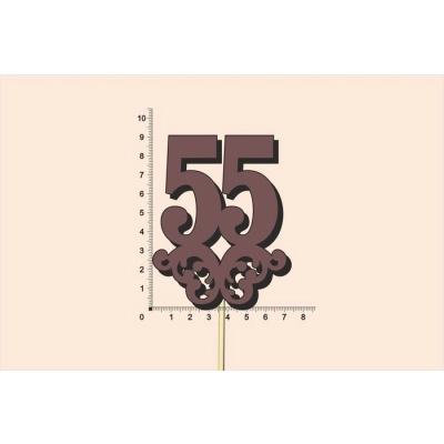 Топпер юбилейный 55 с вензелем, на палочке (шир.7см;выс.9см) МДФ, окраш., коричневый