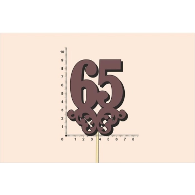 Топпер юбилейный 65 с вензелем, на палочке (шир.7см;выс.9см) МДФ, окраш., коричневый