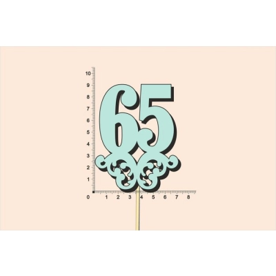 Топпер юбилейный 65 с вензелем, на палочке (шир.7см;выс.9см) МДФ, окраш., тиффани