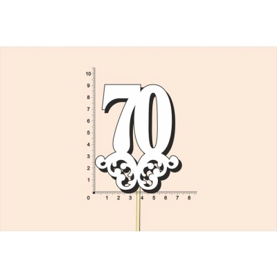 Топпер юбилейный 70 с вензелем, на палочке (шир.7см;выс.9см) МДФ, окраш., белый
