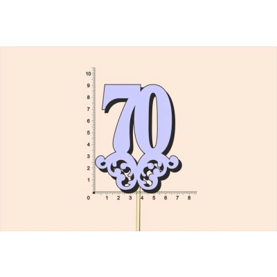 Топпер юбилейный 70 с вензелем, на палочке (шир.7см;выс.9см) МДФ, окраш., сиреневый