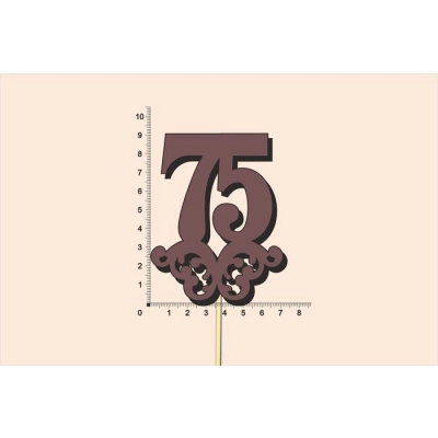 Топпер юбилейный 75 с вензелем, на палочке (шир.7см;выс.9см) МДФ, окраш., коричневый