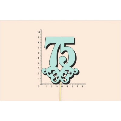 Топпер юбилейный 75 с вензелем, на палочке (шир.7см;выс.9см) МДФ, окраш., тиффани