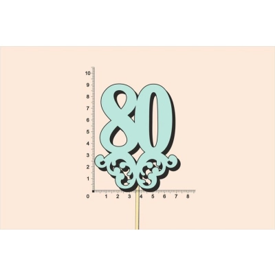 Топпер юбилейный 80 с вензелем, на палочке (шир.7см;выс.9см) МДФ, окраш., тиффани