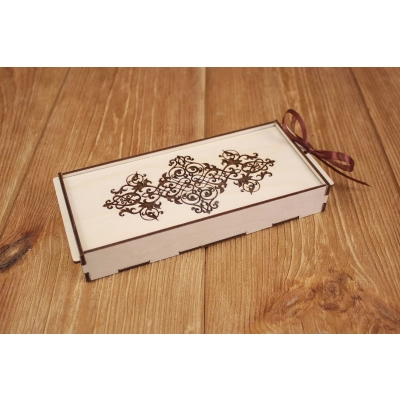 Купюрница с выдвижной крышкой Ажур (18*8*2,5) Фанера 3мм, неокраш., оформл.,1 шт.