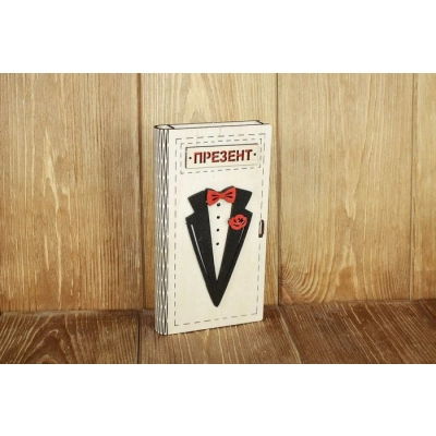 Купюрница Презент (19*10,5*2,2) Фанера 3мм, неокраш., оформл., Черный-красный, 1 шт.