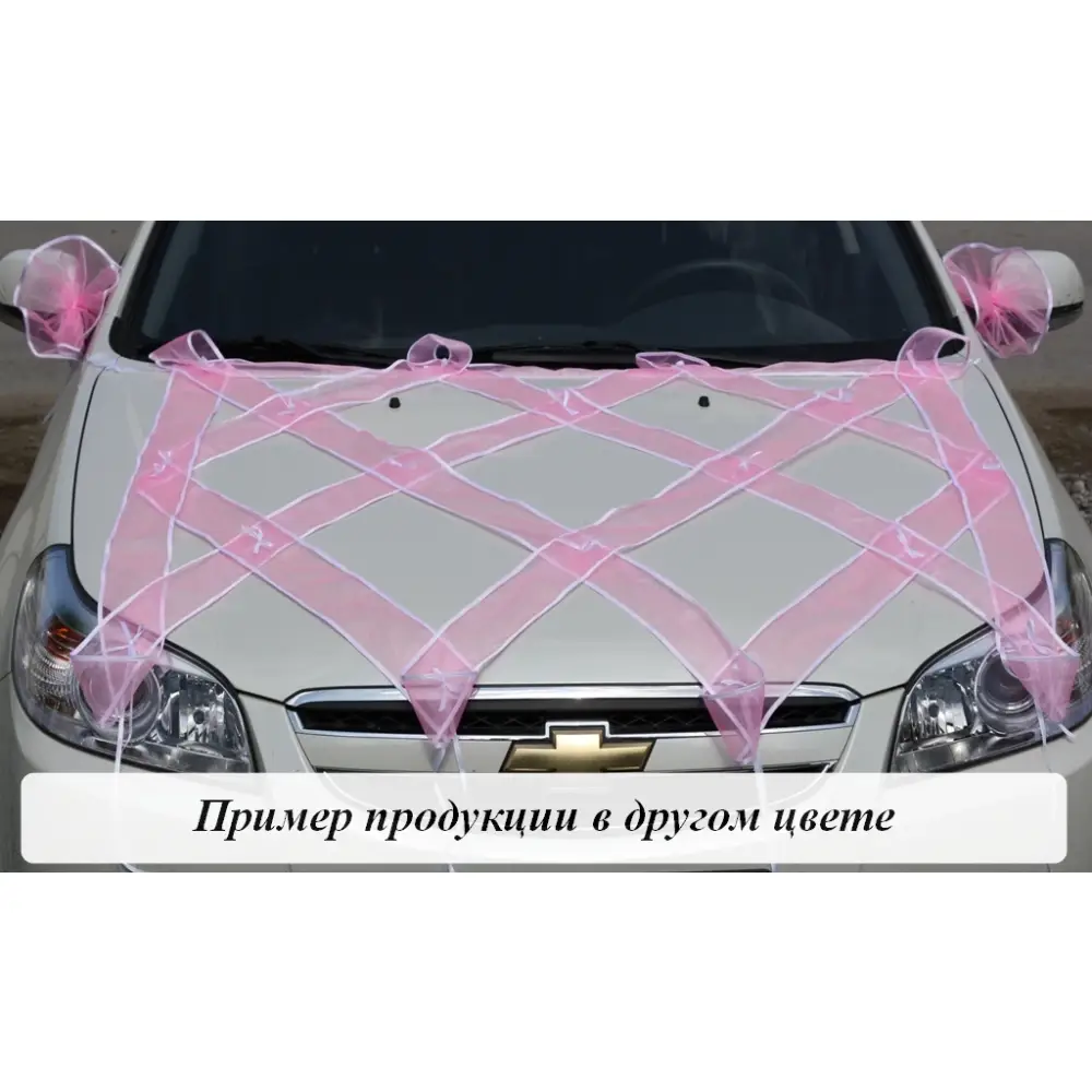 Сетка органза с кантом без цветов на капот (шир.120см;дл.120см)+ 4 украшения на ручки (Ø25см) Белый-