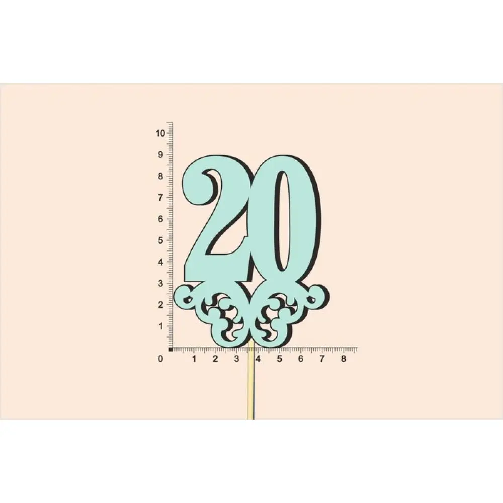 Топпер юбилейный "20" с вензелем, на палочке (шир.7см;выс.9см) МДФ, окраш., тиффани — Интернет-магазин подарочной упаковки и сувениров «Канышевы» Топпер юбилейный "20" с вензелем, на палочке (шир.7см;выс.9см) МДФ, окраш., тиффани