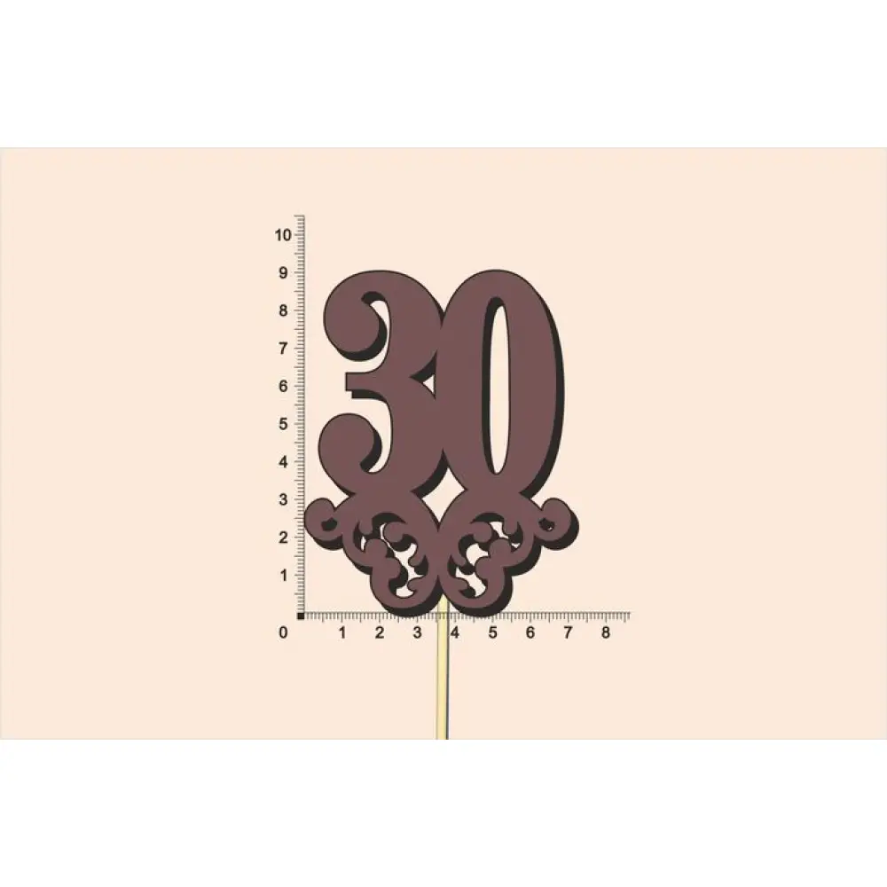 Топпер юбилейный "30" с вензелем, на палочке (шир.7см;выс.9см) МДФ, окраш., коричневый — Интернет-магазин подарочной упаковки и сувениров «Канышевы» Топпер юбилейный "30" с вензелем, на палочке (шир.7см;выс.9см) МДФ, окраш., коричневый