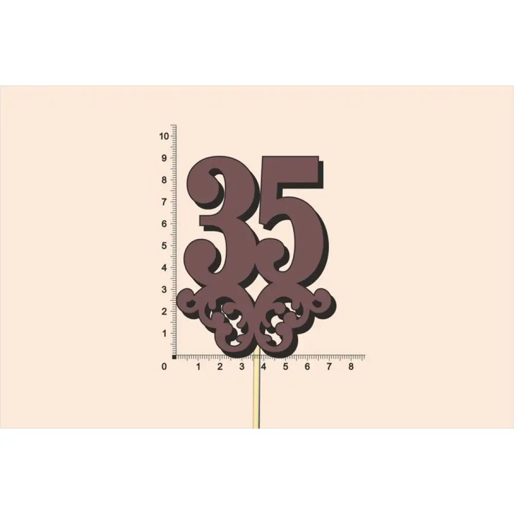 Топпер юбилейный "35" с вензелем, на палочке (шир.7см;выс.9см) МДФ, окраш., коричневый