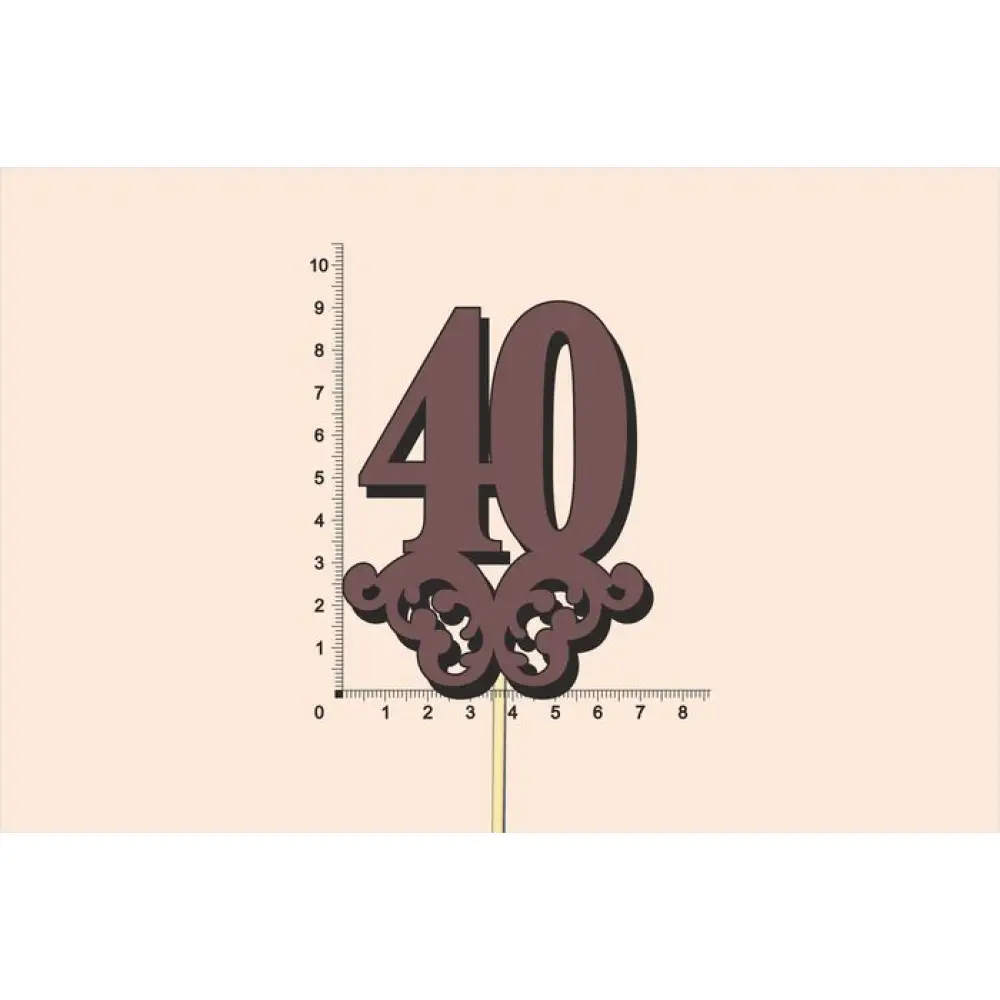 Топпер юбилейный "40" с вензелем, на палочке (шир.7см;выс.9см) МДФ, окраш., коричневый