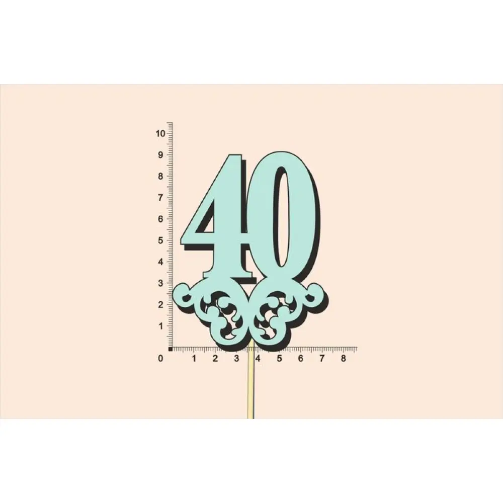 Топпер юбилейный "40" с вензелем, на палочке (шир.7см;выс.9см) МДФ, окраш., тиффани — Интернет-магазин подарочной упаковки и сувениров «Канышевы» Топпер юбилейный "40" с вензелем, на палочке (шир.7см;выс.9см) МДФ, окраш., тиффани