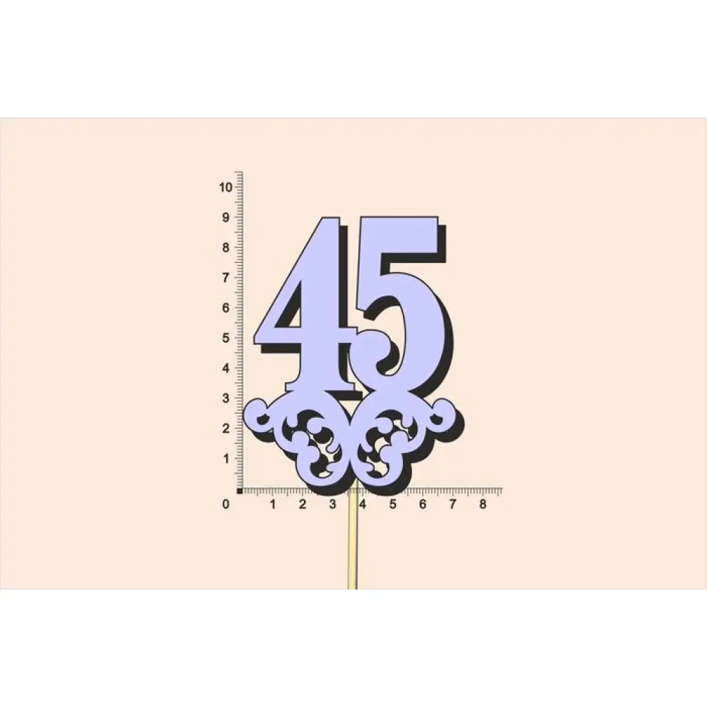 Топпер юбилейный "45" с вензелем, на палочке (шир.7см;выс.9см) МДФ, окраш., сиреневый — Интернет-магазин подарочной упаковки и сувениров «Канышевы» Топпер юбилейный "45" с вензелем, на палочке (шир.7см;выс.9см) МДФ, окраш., сиреневый