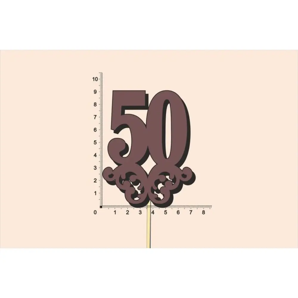 Топпер юбилейный "50" с вензелем, на палочке (шир.7см;выс.9см) МДФ, окраш., коричневый