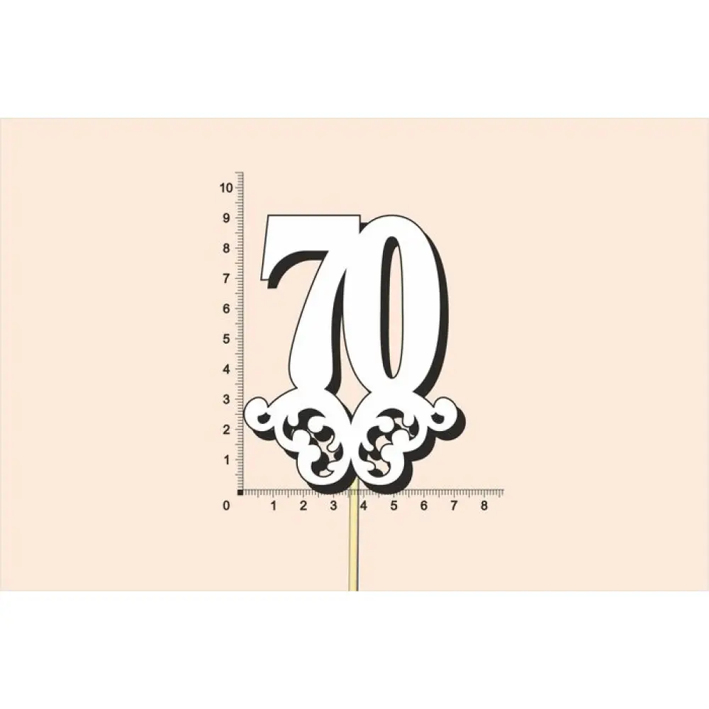 Топпер юбилейный "70" с вензелем, на палочке (шир.7см;выс.9см) МДФ, окраш., белый — Интернет-магазин подарочной упаковки и сувениров «Канышевы» Топпер юбилейный "70" с вензелем, на палочке (шир.7см;выс.9см) МДФ, окраш., белый