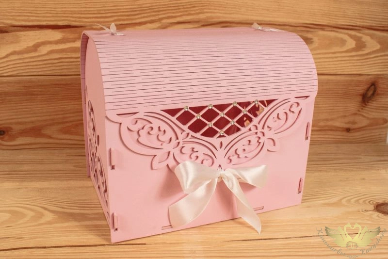 Семейный банк "Ажурный" со стразами МИНИ (20*15*17,5) МДФ 3мм, окрашен., оформл., Розовый пастель-бе