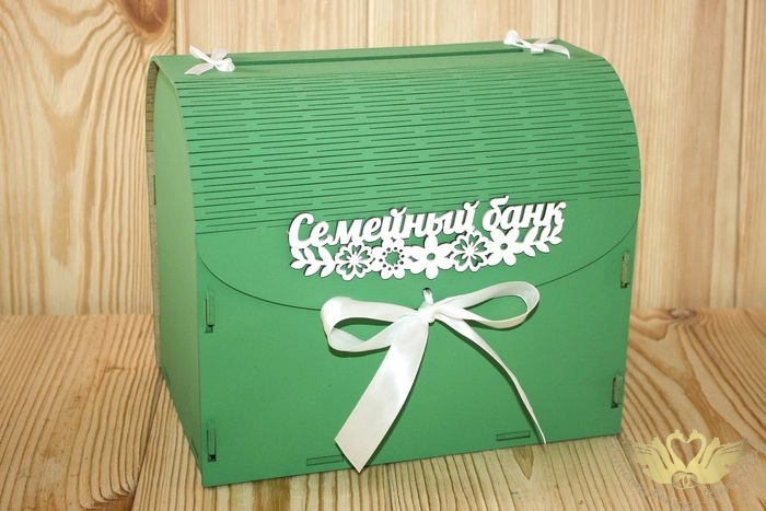 Семейный банк с цветами (23,5*17*20) МДФ 3мм, окрашен., оформл., Зелёный-белый, 1 шт.
