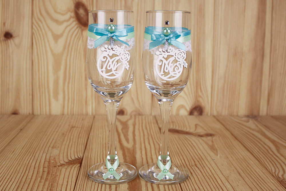 Бокалы ручной работы "Романтика" (6*6*20,5) Бокалы Тулип, оформл., Тиффани-серебро, Уп-2 шт.