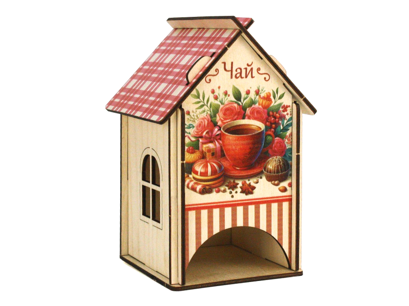 Чайный домик "Чай" (11*10*16,5) Фанера, неокраш., УФ печать, 1шт. Чайный домик "Чай" (11*10*16,5) Фанера, неокраш., УФ печать, 1шт.