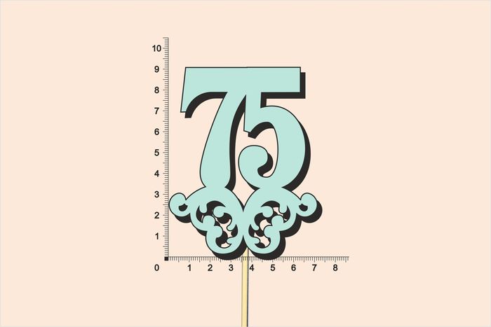 Топпер юбилейный "75" с вензелем, на палочке (шир.7см;выс.9см) МДФ, окраш., тиффани Топпер юбилейный "75" с вензелем, на палочке (шир.7см;выс.9см) МДФ, окраш., тиффани