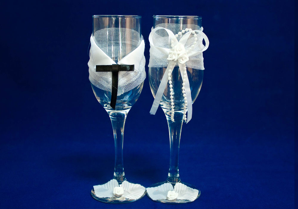 Б57-09-0303 Бокалы свадебные ЛЮКС Торжество (набор 2шт) (Ǿ6см;выс.20см)