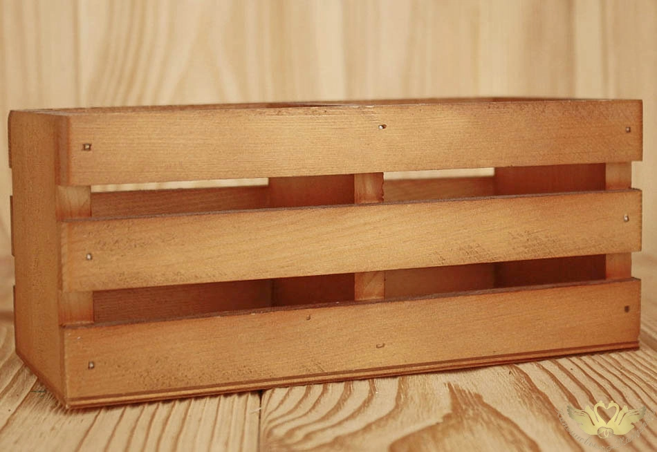 Ящик реечный МИНИ, 2 отделения (19*9,5*8) Дерево, фанера 3мм, окрашен. морилкой., Дуб, 1 шт.