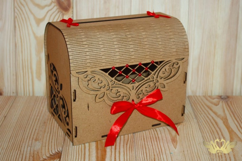 Семейный банк "Ажурный" со стразами МИНИ (20*15*17,5) МДФ 3мм, окрашен. морилкой, оформл.,Орех-красн