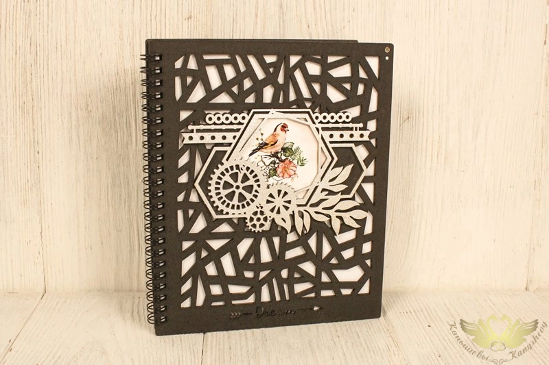 Блокнот с птицей А5 (17,5*22) МДФ, окрашен. морилкой, оформл., Черный-серебро, 1 шт. 