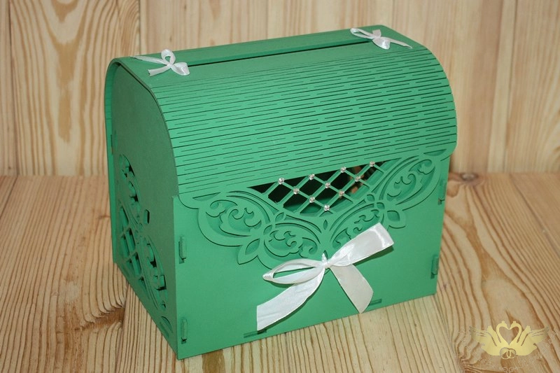 Семейный банк "Ажурный" со стразами МИНИ (20*15*17,5) МДФ 3мм, окрашен., оформл., Зелёный-белый, 1 ш