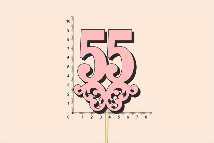 Топпер юбилейный "55" с вензелем, на палочке (шир.7см;выс.9см) МДФ, окраш., розовый Топпер юбилейный "55" с вензелем, на палочке (шир.7см;выс.9см) МДФ, окраш., розовый