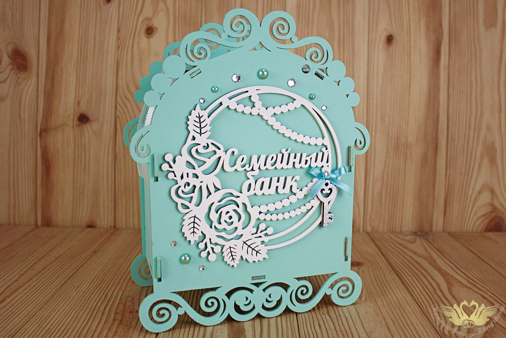 Семейный банк "Романтика" (23*12*29) МДФ 3мм, окрашен., оформл., Тиффани пастель-белый, 1 шт.