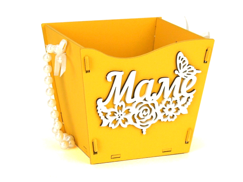 Подарочная упаковка-конус "Маме" с цветами (12*12*10,5) Желтый-белый, 1 шт.