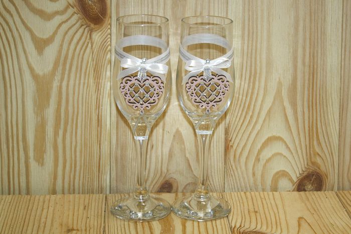 Бокалы ручной работы "Ажурные" (6*6*20,5) Бокалы Тулип, оформл., Пудровый-белый, Уп-2 шт.