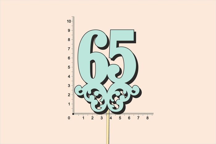 Топпер юбилейный "65" с вензелем, на палочке (шир.7см;выс.9см) МДФ, окраш., тиффани Топпер юбилейный "65" с вензелем, на палочке (шир.7см;выс.9см) МДФ, окраш., тиффани