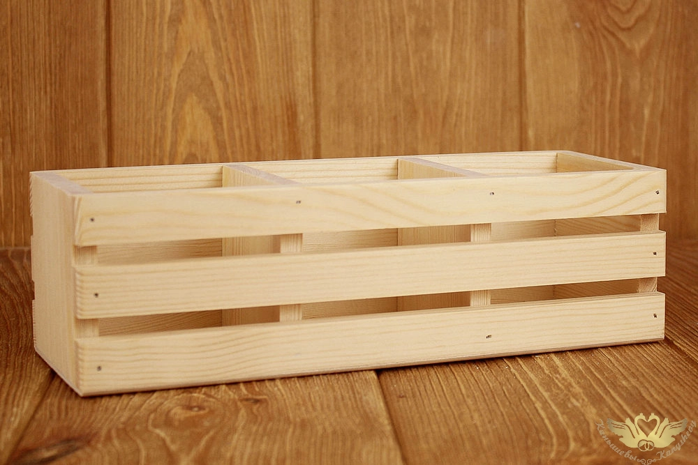 Ящик реечный МИНИ, 3 отделения (28*10*8,5) Дерево, фанера 3мм, неокраш., 1 шт.