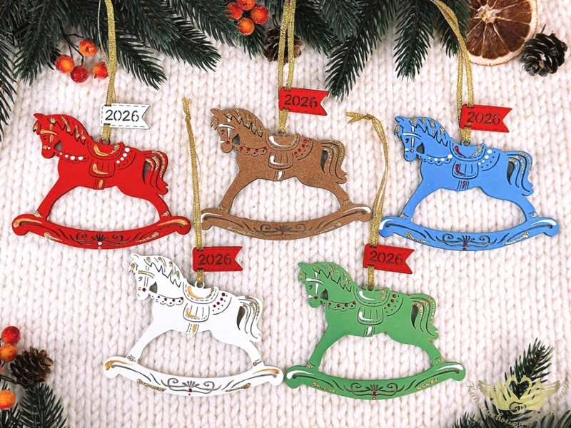 Набор ёлочных украшений "Лошадки. 2026" (11,5*8,5) Ассорти, Набор 5 шт.