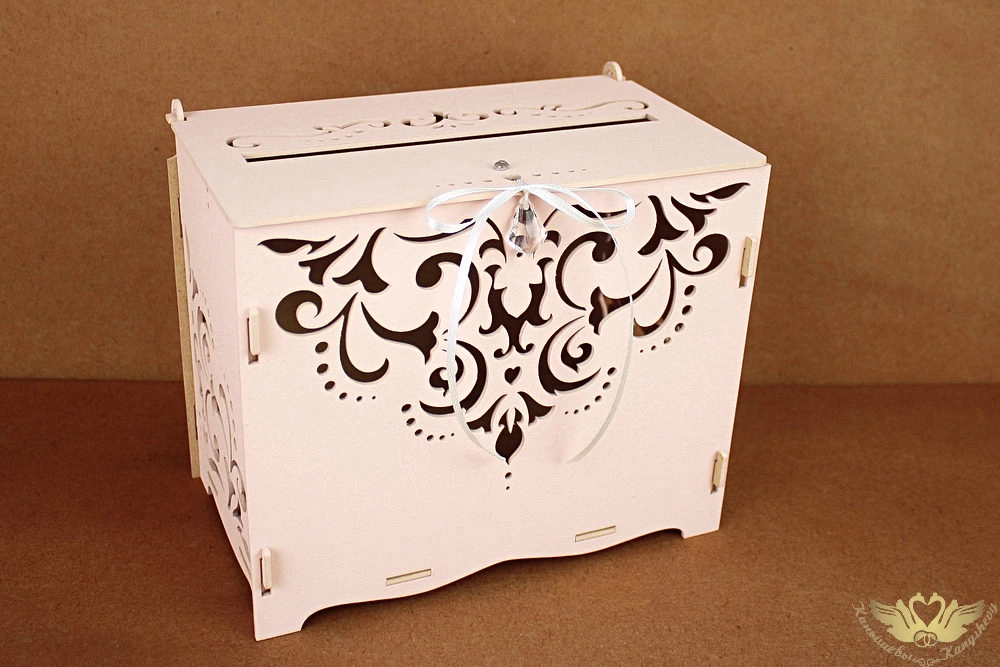 Семейный банк "Кристалл" (21,5*13,5*18,5) МДФ 3мм, окрашен., оформл., Пудровый-белый, 1 шт.