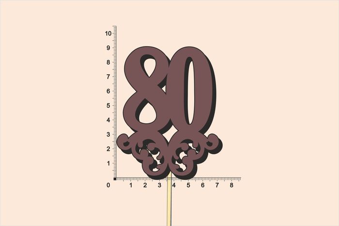 Топпер юбилейный "80" с вензелем, на палочке (шир.7см;выс.9см) МДФ, окраш., коричневый Топпер юбилейный "80" с вензелем, на палочке (шир.7см;выс.9см) МДФ, окраш., коричневый