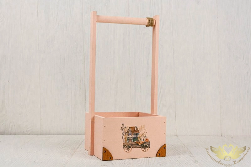 Ящик деревянный "Прованс" (16,5*15*33) Дерево, УФ печать, окраш., оформл., Пудровый, 1шт.